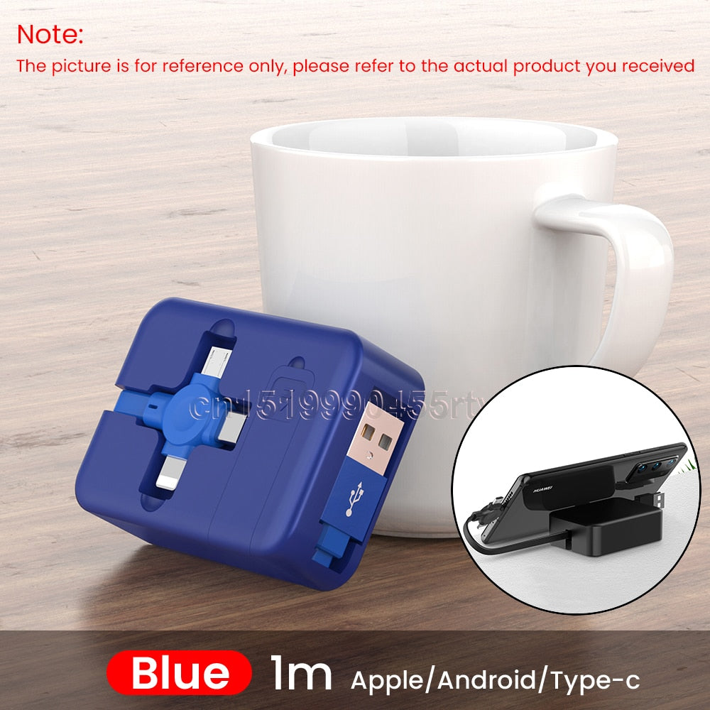 4in1 Retractable USB Cable for iPhone 14 13 12 11 Pro With Phone Stand
