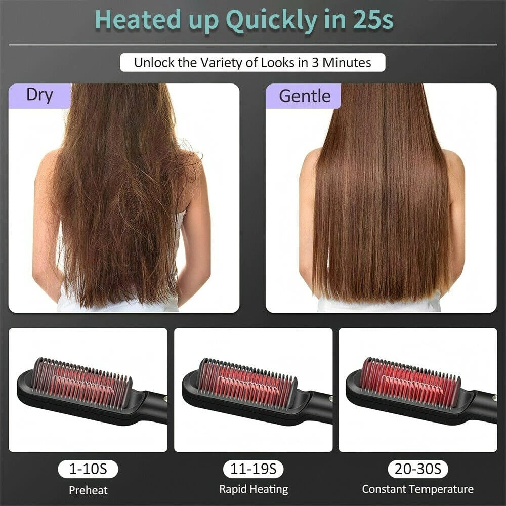 Electric Straightening Comb/Curling Iron Hairbrush