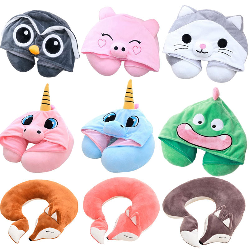 U Shaped Kids Hooded Neck Pillow for Airplane Travel